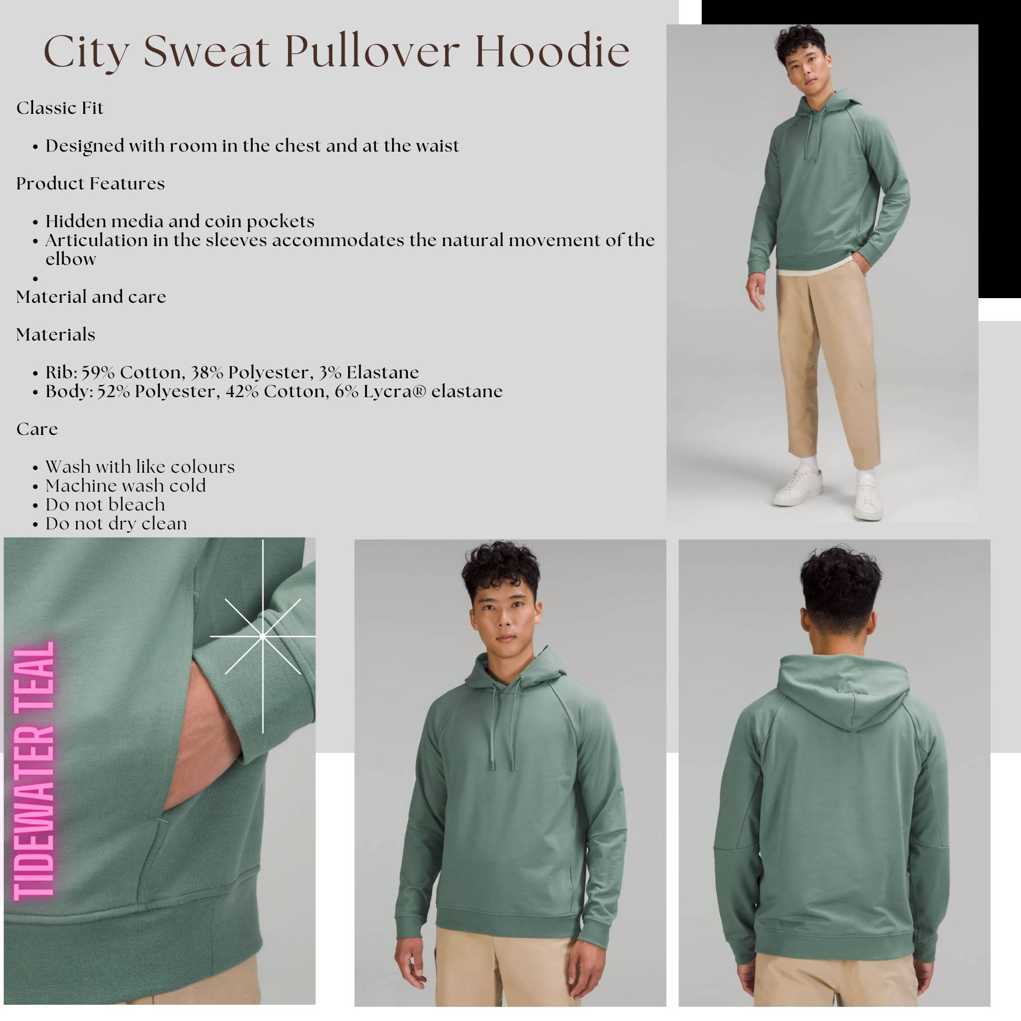 City Sweat Pullover Hoodie - Tidewater Teal (XL) - Invastor