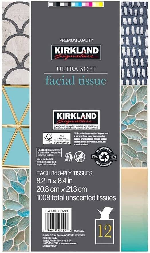 Kirkland Signature 3ply Facial Tissue, 12 x 84 ct Invastor