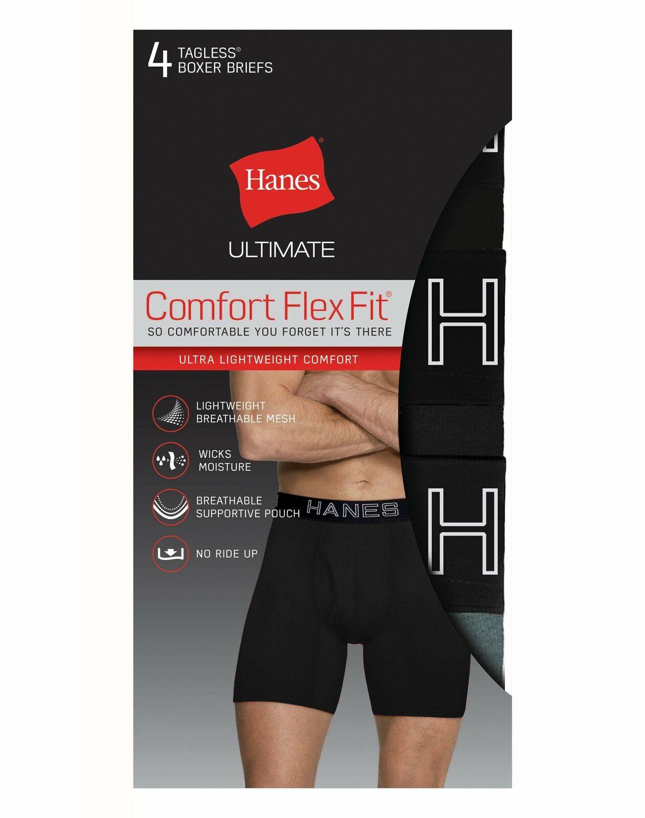 Boxer Briefs 4-Pack Ultimate Men Comfort Flex Waist Fit Ultra Lightweight  Black -2XL - Invastor