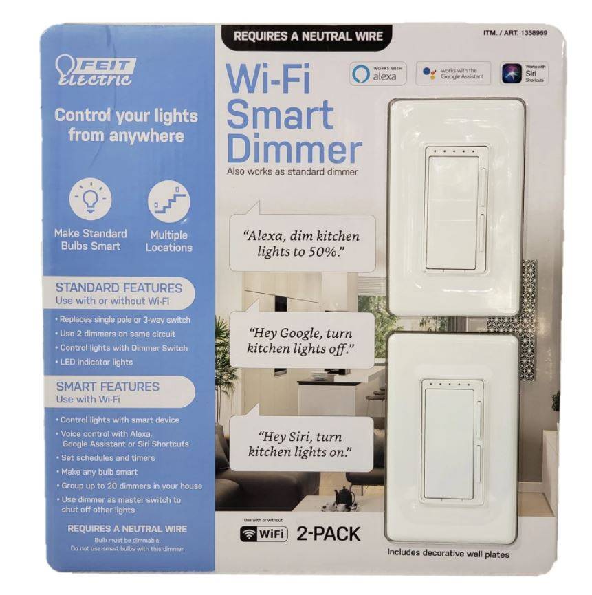 NEW Feit Wi-Fi Smart Dimmer Switch 2-Pack, Light Switch Dimmer