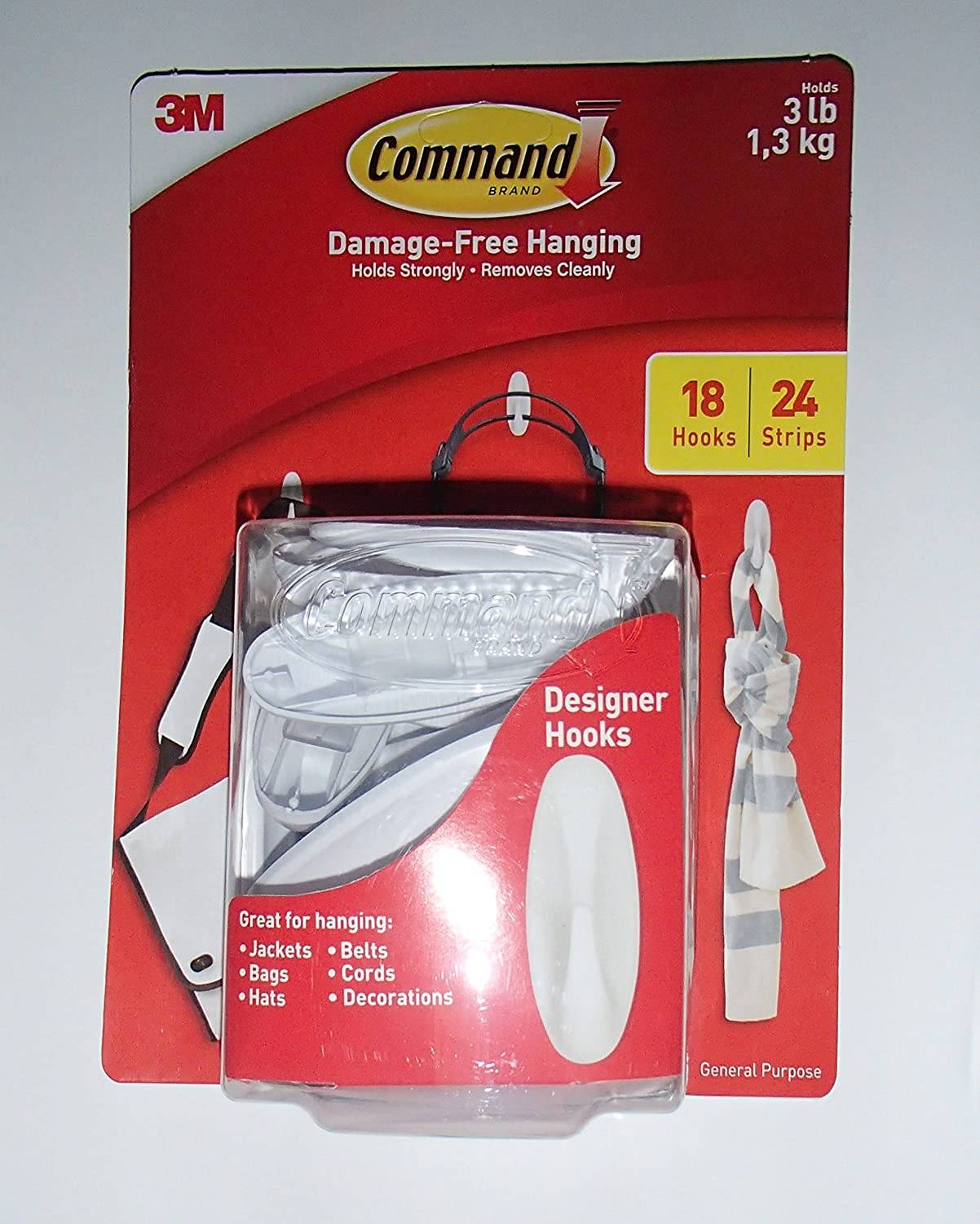 Command Designer Hooks, Medium, White, 18-Hooks 24-Strips - Invastor
