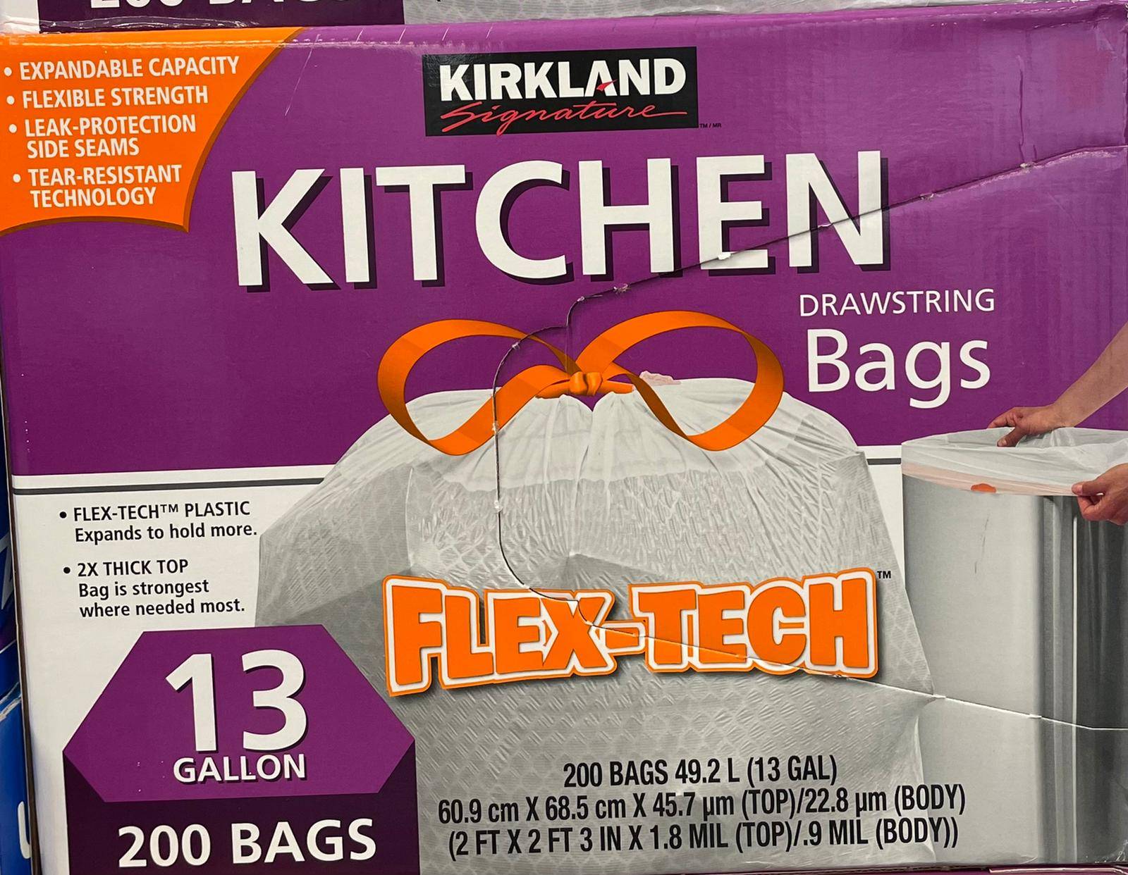 Kirkland Signature Flex-Tech 13-Gallon Scented Kitchen Trash Bags - 200 Count