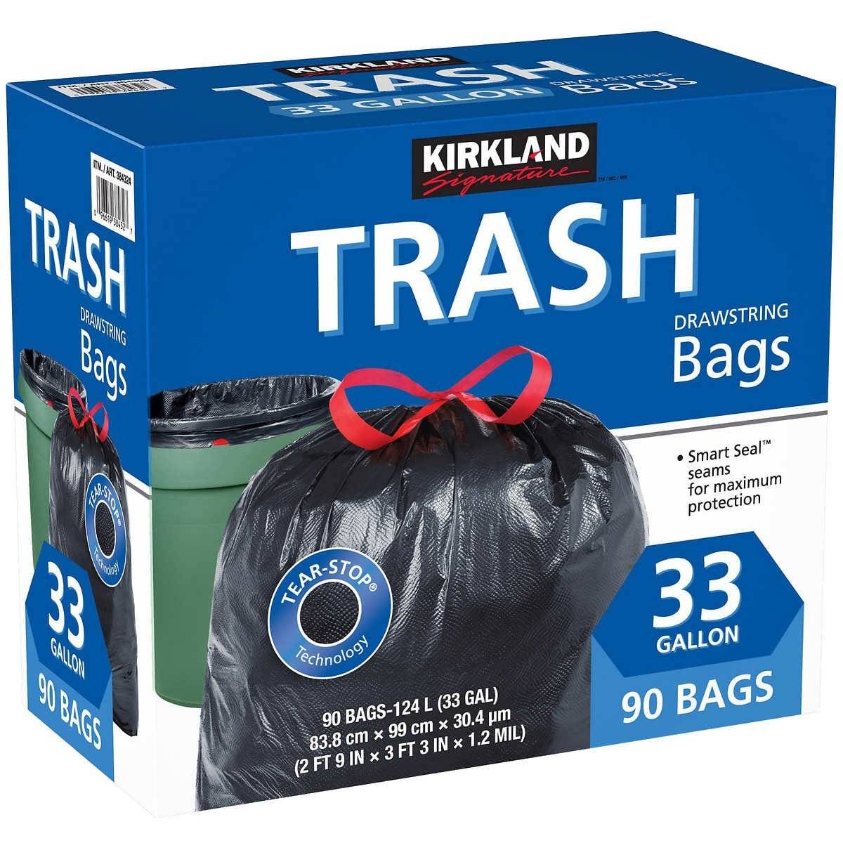 Kirkland Signature Drawstring Kitchen Trash Liner Bin 200 x 49L Bags 