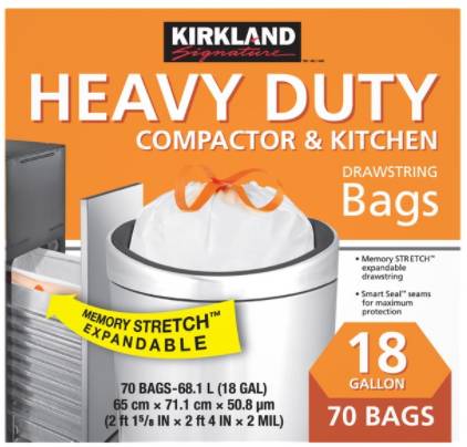Kirkland Signature Drawstring Trash Bags - 33 Gallon - Xl Size - 90 Count  (180 Bags)