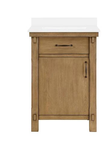 Bellington 24 in. W x 22 in. D x 34 in. H Single Sink Bath Vanity in White with White Engineered Stone Top