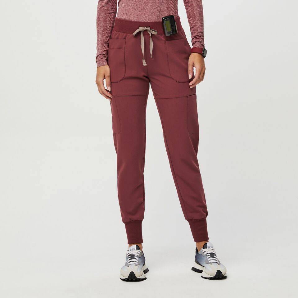 High Waisted Zamora™ Jogger Scrub Pants Regular - Burgundy - Small