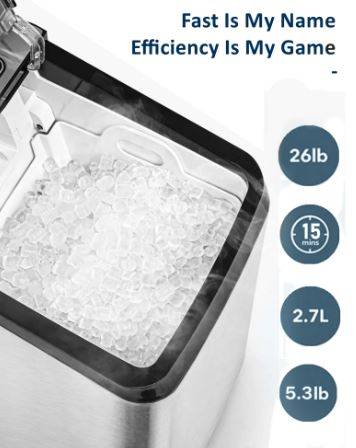 AICOOK Nugget Ice Maker for Countertop, Makes 26lb Nugget Ice per Day, Sonic  Ice Maker Machine, Crunchy Pellet Ice Maker with 5.3lb Ice Bin and Scoop  for Home Office, Self-Cleaning