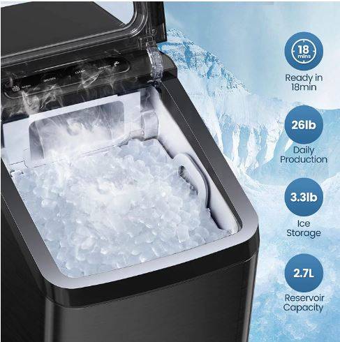 Sonic Ice Maker Machine, Makes 26lb Nugget Ice per Day, Crunchy Pellet Ice  Maker with 3.3lb Ice Bin and Scoop for Home Office, Self-Cleaning – AICOOK