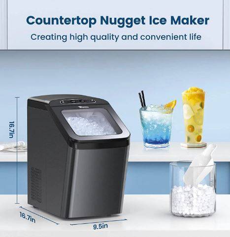 Nugget Ice Maker Machine Countertop Chewable Ice Maker 29lb/Day Self-Cleaning - Silver