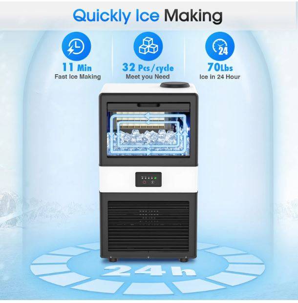 LifePlus Commercial Ice Machine Maker 100LBS High Capacity Ice Cube Auto  Clean Under Counter Stainless Steel for Home Bar Shop DBJ-45A