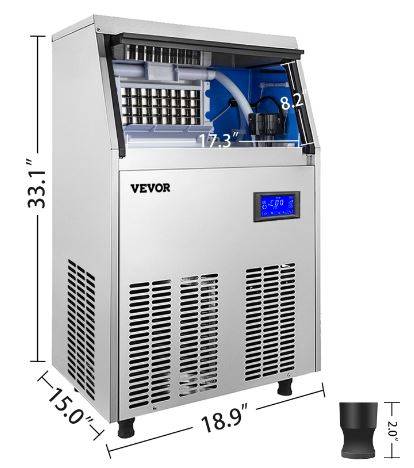 VEVOR Commercial Ice Maker 265lbs/24h, 750W Commercial Ice Machine with  55lbs Storage Capacity, Stainless Steel Construction Ice Cube Making  Machine