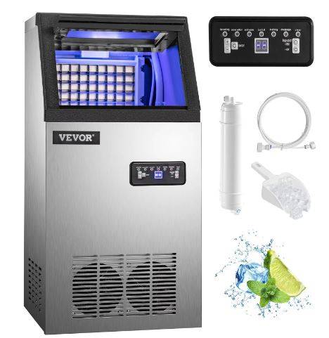 ROVSUN 200LBS/24H Commercial Ice Maker, Freestanding Ice Machine with 29lbs  Storage Bin, LED Touch Panel & Installation Kit Perfect for Home Office