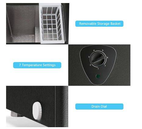 Kismile Chest Freezer, Black 5 Cu ft Compact Mini Freezer with Low Noise & Energy Saving, Deep Freezer with Removable Basket