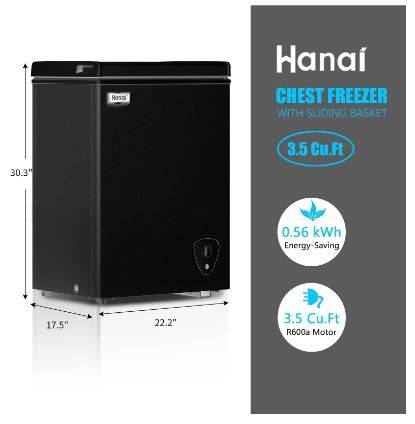 Wanai Chest Freezer 3.5 Cu.Ft Small Deep Freezer Top Door Mini Freezer with Removable Basket, Low Noise, 7 Adjustable Temperature and Energy Saving