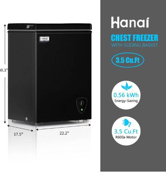 3.5 cu.ft Chest Freezer Removable Storage Basket, Top Open Door Freezing  Machine for Home and