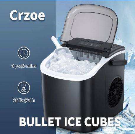 Crzoe Ice Makers Countertop,9 Pcs/8 Mins &a; 26.5lbs/24 h,self-cleanin