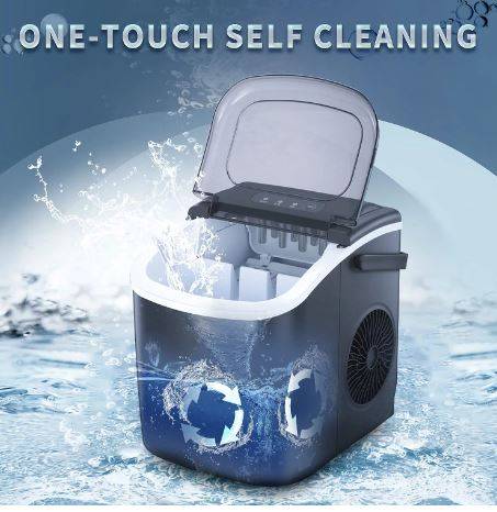 R.W.FLAME Ice Makers Countertop, Portable Ice Maker Machine with Self-Cleaning, 26.5lbs/24Hrs, 6 Mins/9 Pcs Bullet Ice, Ice Scoop and Basket