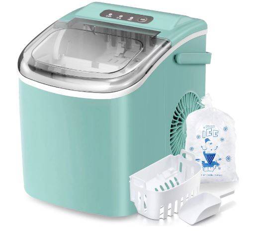 Kismile Countertop Ice Maker Portable Ice Machine with Handle, Self-Cleaning Ice Makers, 26Lbs/24H, 9 Ice Cubes Ready in 6 Mins (White)