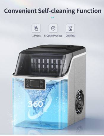 EcoZy EZ-IM-SS440A-USSV0 Countertop Ice Maker, 44lbs per Day