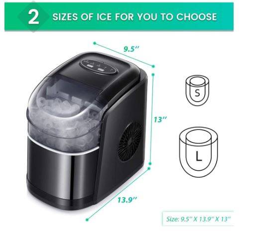 Kismile Countertop Ice Maker Portable Ice Machine with Handle, Self-Cleaning Ice Makers, 26Lbs/24H, 9 Ice Cubes Ready in 6 Mins for Home Kitchen Party