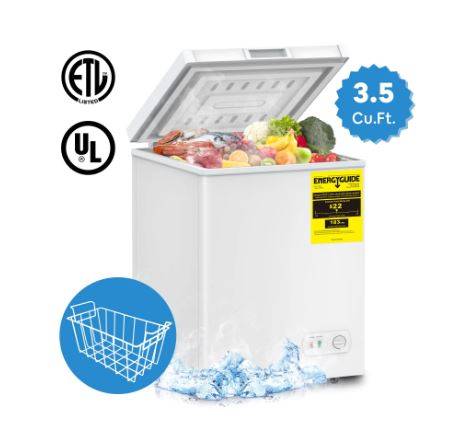 3.5 Cubic Feet Chest Freezer Top Door Compact Space Stainless Steel White