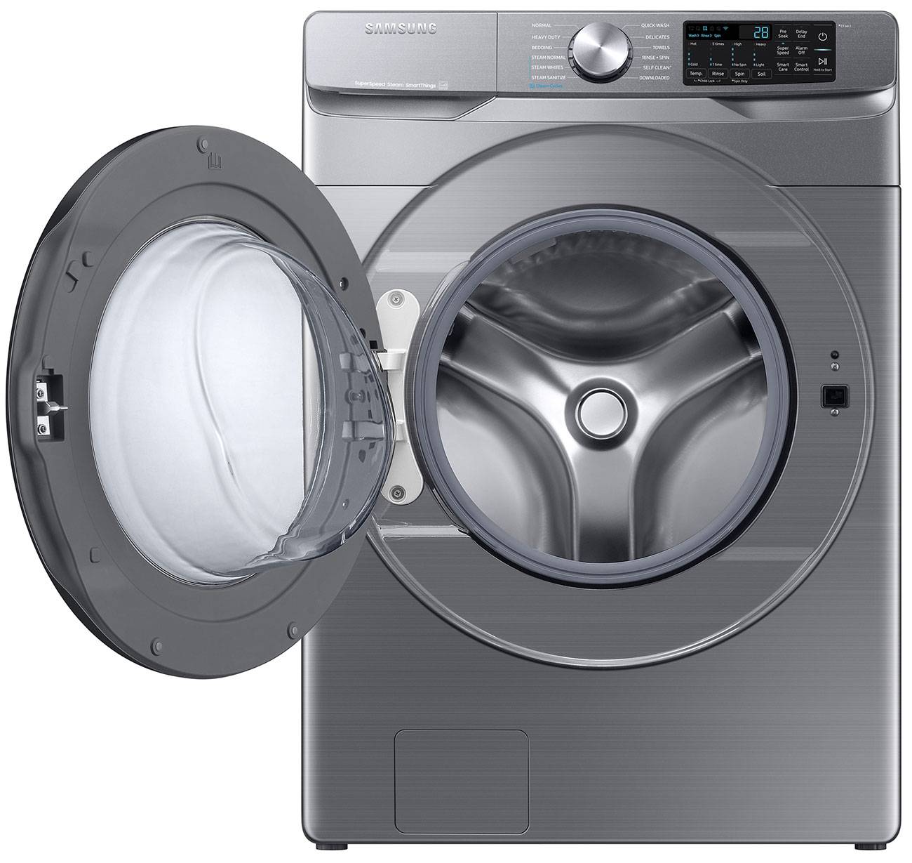 Samsung Bespoke 5.3-cu ft High Efficiency Stackable Steam Cycle Smart Front-Load  Washer (Silver Steel) ENERGY STAR in the Front-Load Washers department at