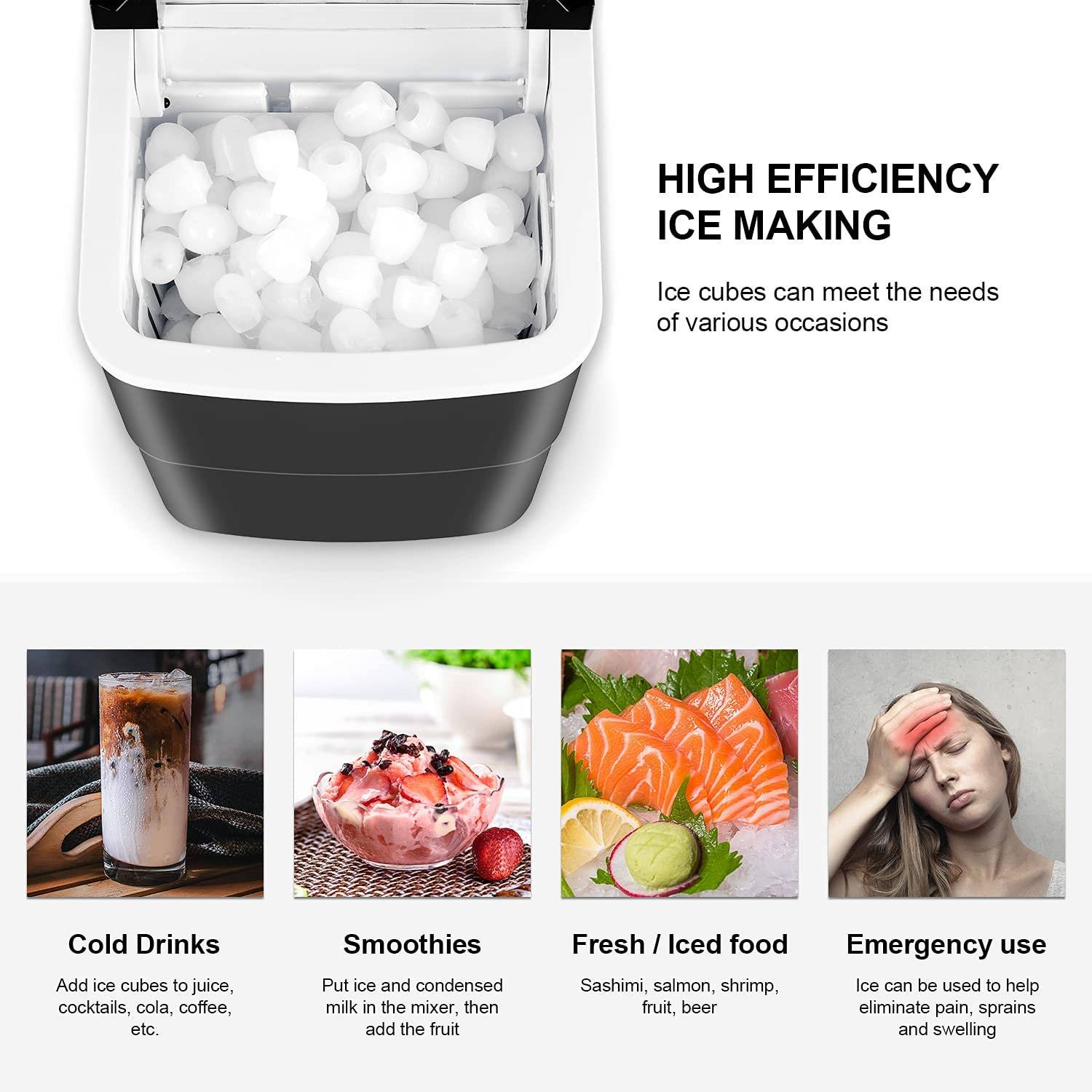 Ice Maker Machine for Countertop, Portable Ice Cube Makers, Make 27 lbs Ice in 24 hrs,Ice Cube Rready in 6-8 Mins with Ice Scoop and Basket