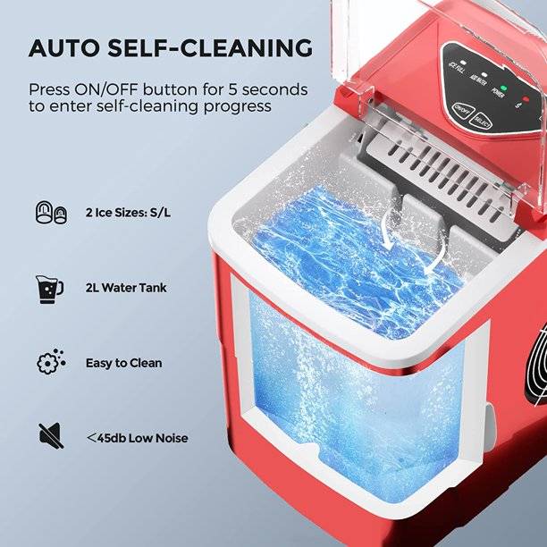 WANAI Ice Makers Portable Countertop,26.5 lbs/24H,Self-Cleaning Portable  Ice Machine with Ice Scoop and Basket,2 Sizes,9 Cubes Ready in 8 Mins