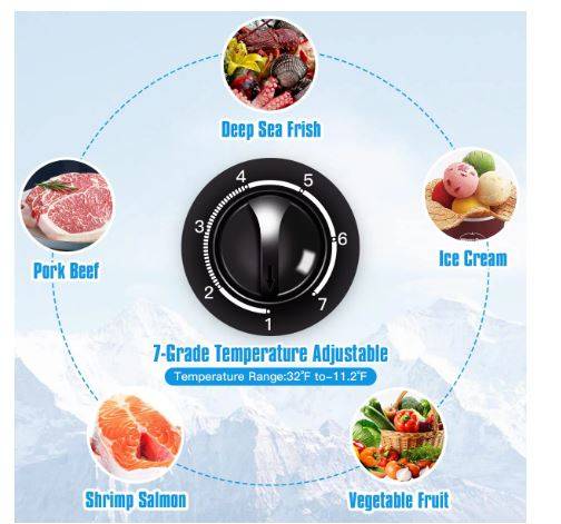 WANAI Chest Freezer, 3.5 Cubic Deep Freezer with Top Open Door and  Removable Storage Basket, 7 Gears Temperature Control 