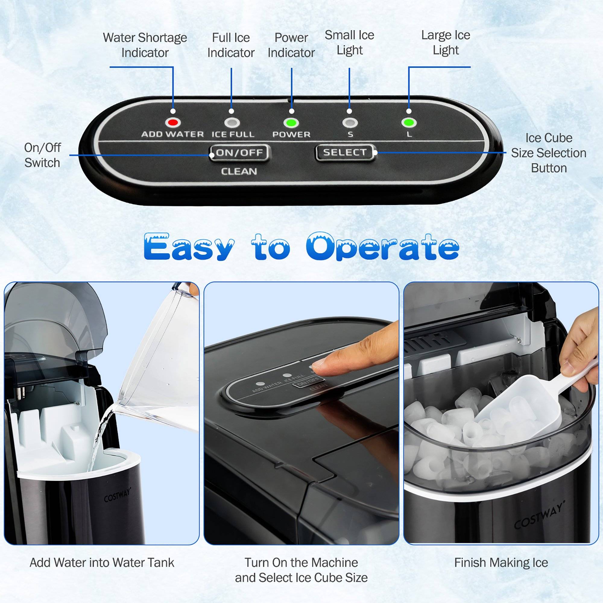 EUHOMY Nugget Ice Maker Countertop, Max 33lbs/24H, 2 Ways  Water Refill, LED Light, Self-Cleaning Pebble Ice Maker