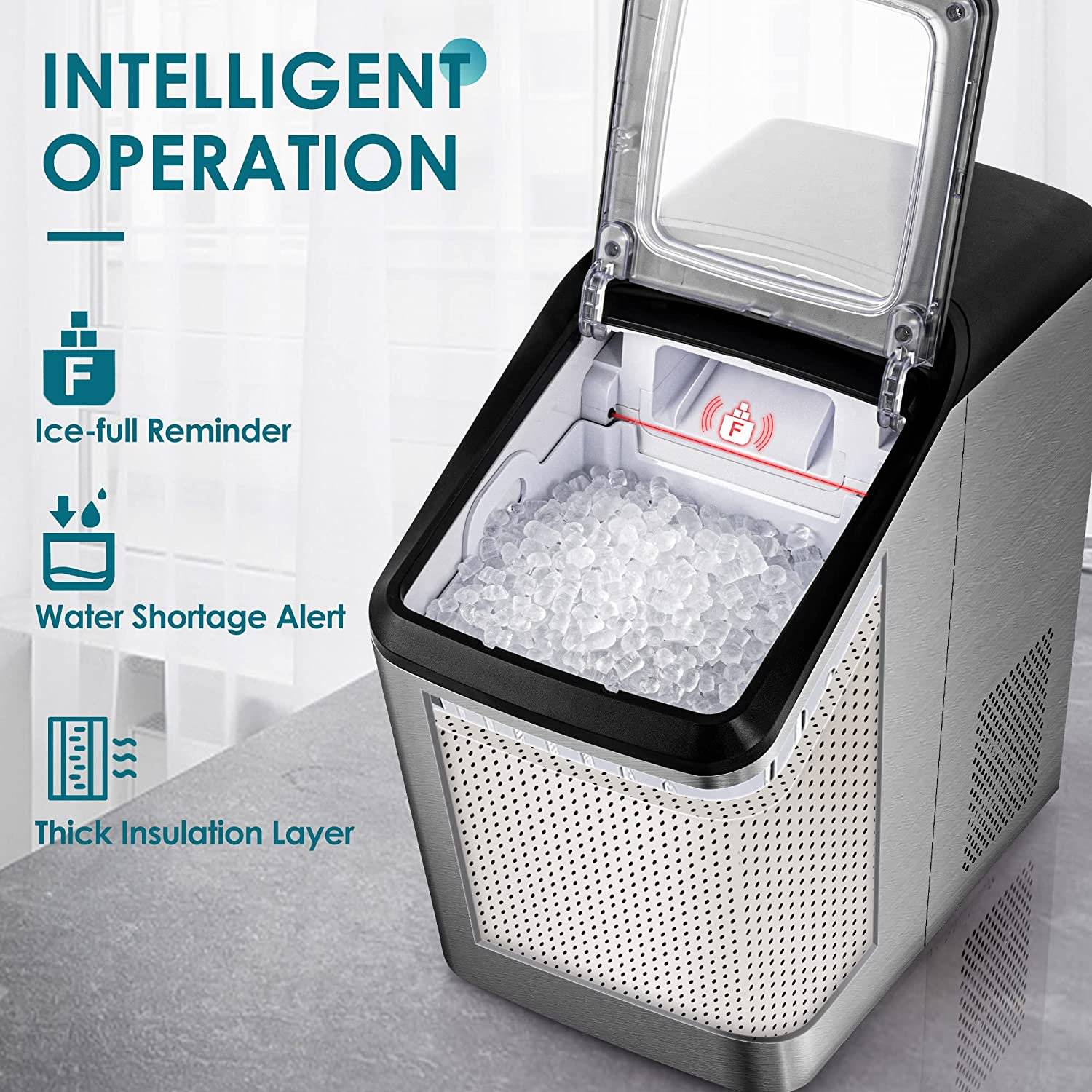 Wamife Nugget Ice Maker Countertop, Portable Self-Cleaning Pellet