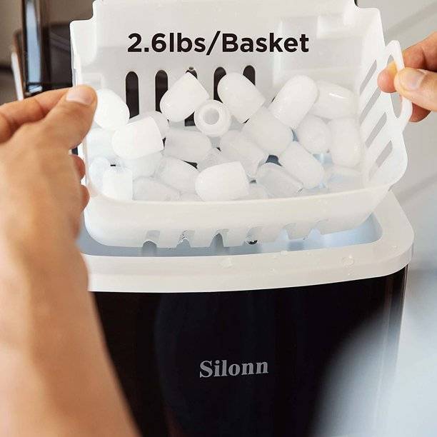 Silonn Countertop Ice Maker, 9 Cubes Ready in 6 Mins, 26lbs in 24Hrs, Self-Cleaning Ice Machine with Ice Scoop and Basket, Black (SLIM09)