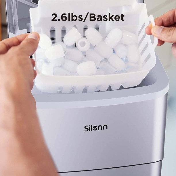 Silonn Countertop Ice Maker, 9 Cubes Ready in 6 Mins, 26lbs in 24Hrs, Self-Cleaning Ice Machine with Ice Scoop and Basket, Green (SLIM09)