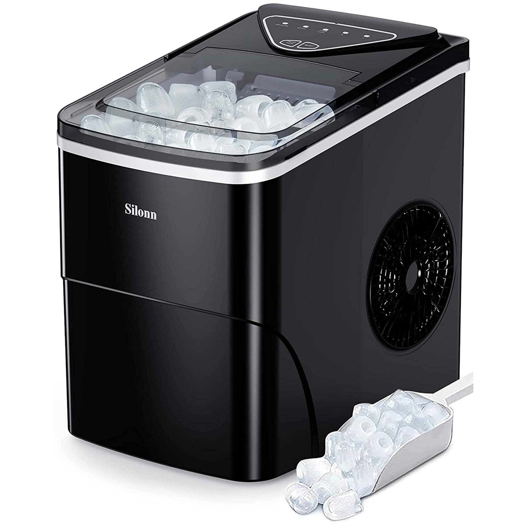  Silonn Countertop Ice Maker Machine with Handle, Portable Makers  Countertop, Makes up to 27 lbs. of Per Day, 9 Cubes in 7 Mins,  Self-Cleaning Scoop and Basket, Blue, 12 x 9
