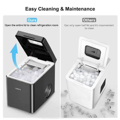 Ice Maker Machine RWFLAME Countertop Ice Cube Machines Make 15kg/ 24H Ice Cubes Ready in 6 Mins Ice Cube Maker with Self-Cleaning Ice Scoop & Bask