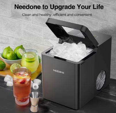 Ice Maker Machine RWFLAME Countertop Ice Cube Machines Make 15kg/ 24H Ice Cubes Ready in 6 Mins Ice Cube Maker with Self-Cleaning Ice Scoop & Bask