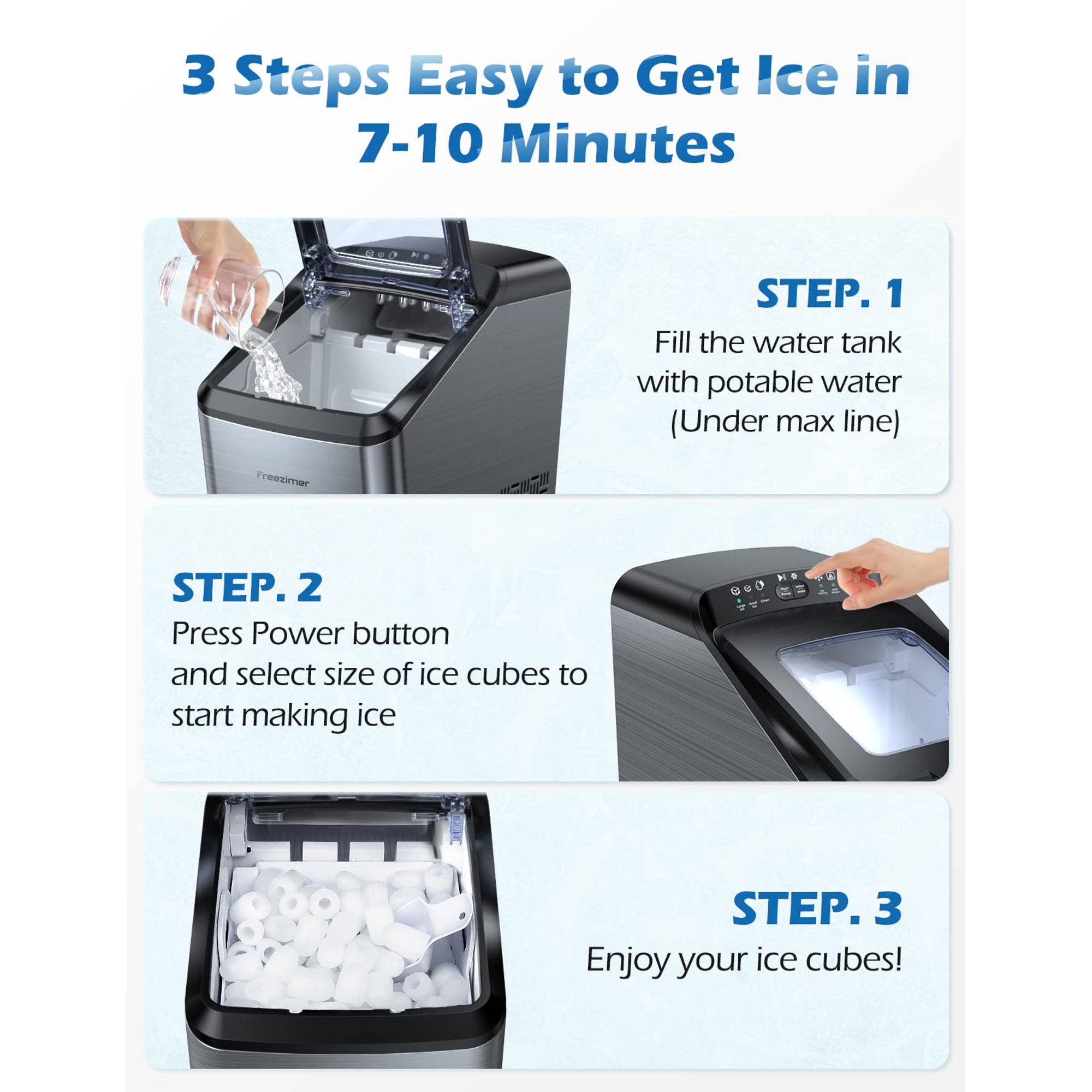 R.W.FLAME Countertop Ice Maker, Self-Cleaning Portable Ice Maker Machine  with Handle, 9 Bullet-Shaped Ice Cubes Ready in 6 Mins, 26Lbs/24H with Ice  Scoop and Basket for Home/Kitchen/Party - Invastor