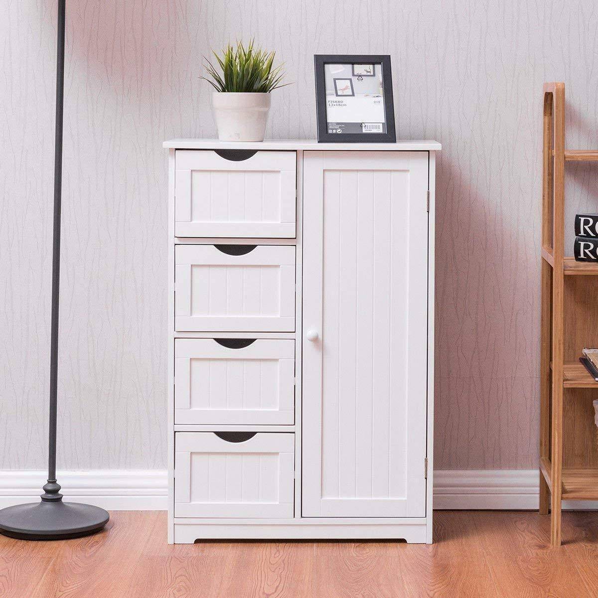 Wooden Storage Cabinet Organizer with 4 Drawers for Bathroom, White