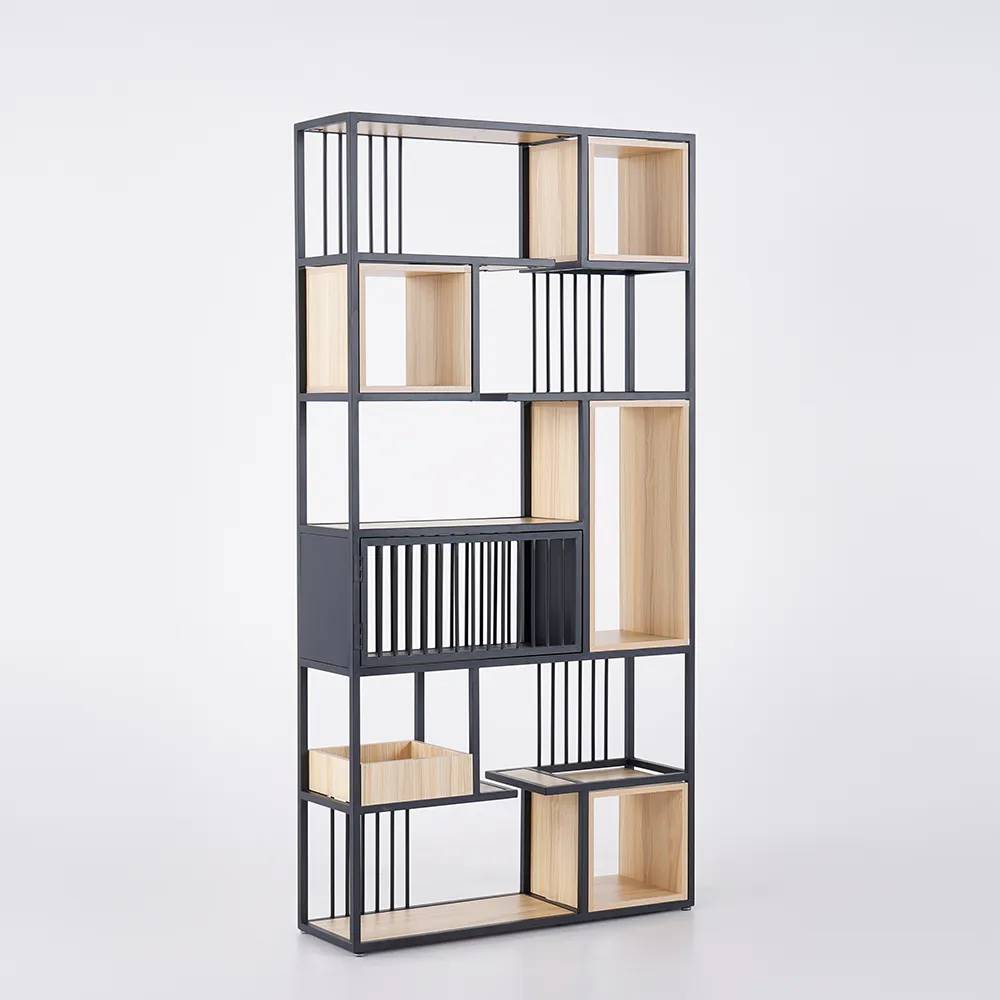 78 Modern Black & Gold Etagere Bookshelf Display 8-Shelf Tall Book Shelf with MDF and Stainless Steel Frame