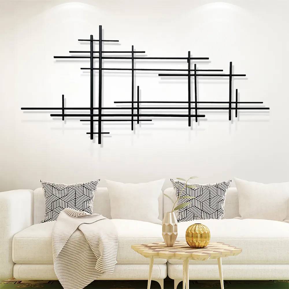 Minimalist Black Metal Wall Decor with Vertical Lines - Invastor