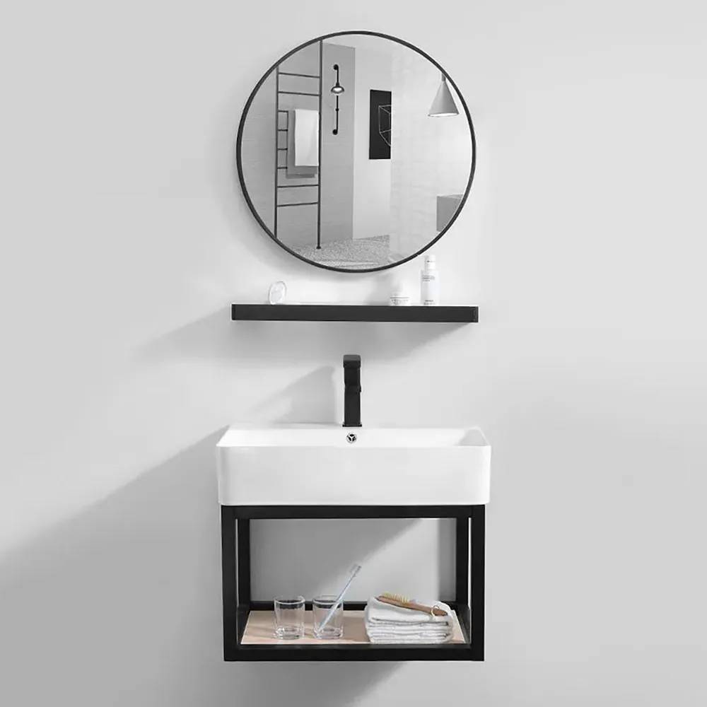 24 Modern White Floating Bathroom Vanity with Drawer Shelf Integral Single Ceramic Sink