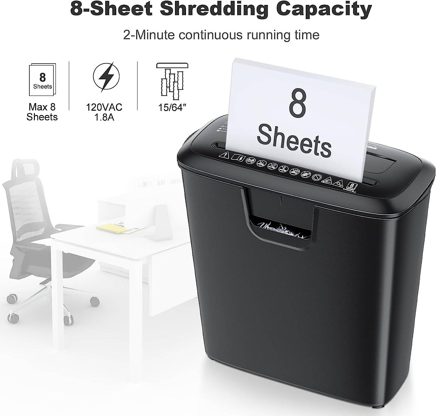   Basics 8 Sheet High Security Micro Cut Shredder with  Pullout Basket, Black : Office Products
