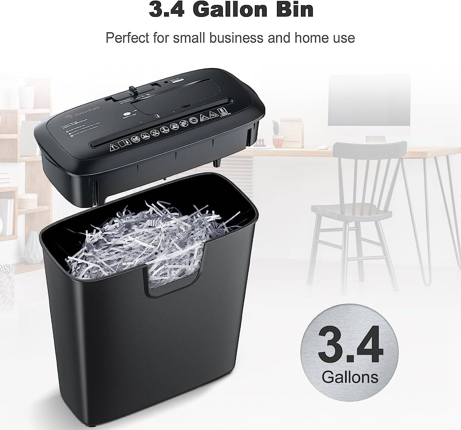 Bonsaii Paper Shredder for Home Use,6-Sheet Crosscut Paper and Credit Card  Shredder for Home Office with Handle for Document,Mail,Staple,Clip-3.4 Gal