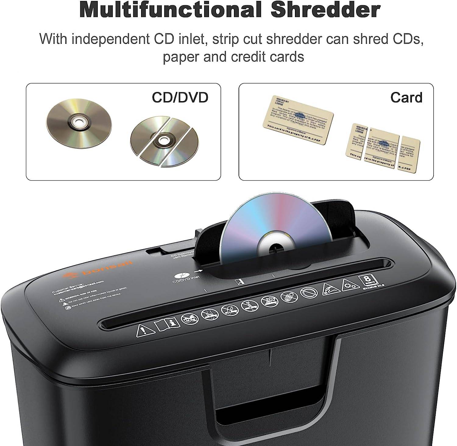  Basics 8-Sheet Strip Cut Paper, CD, and Credit Card  Shredder