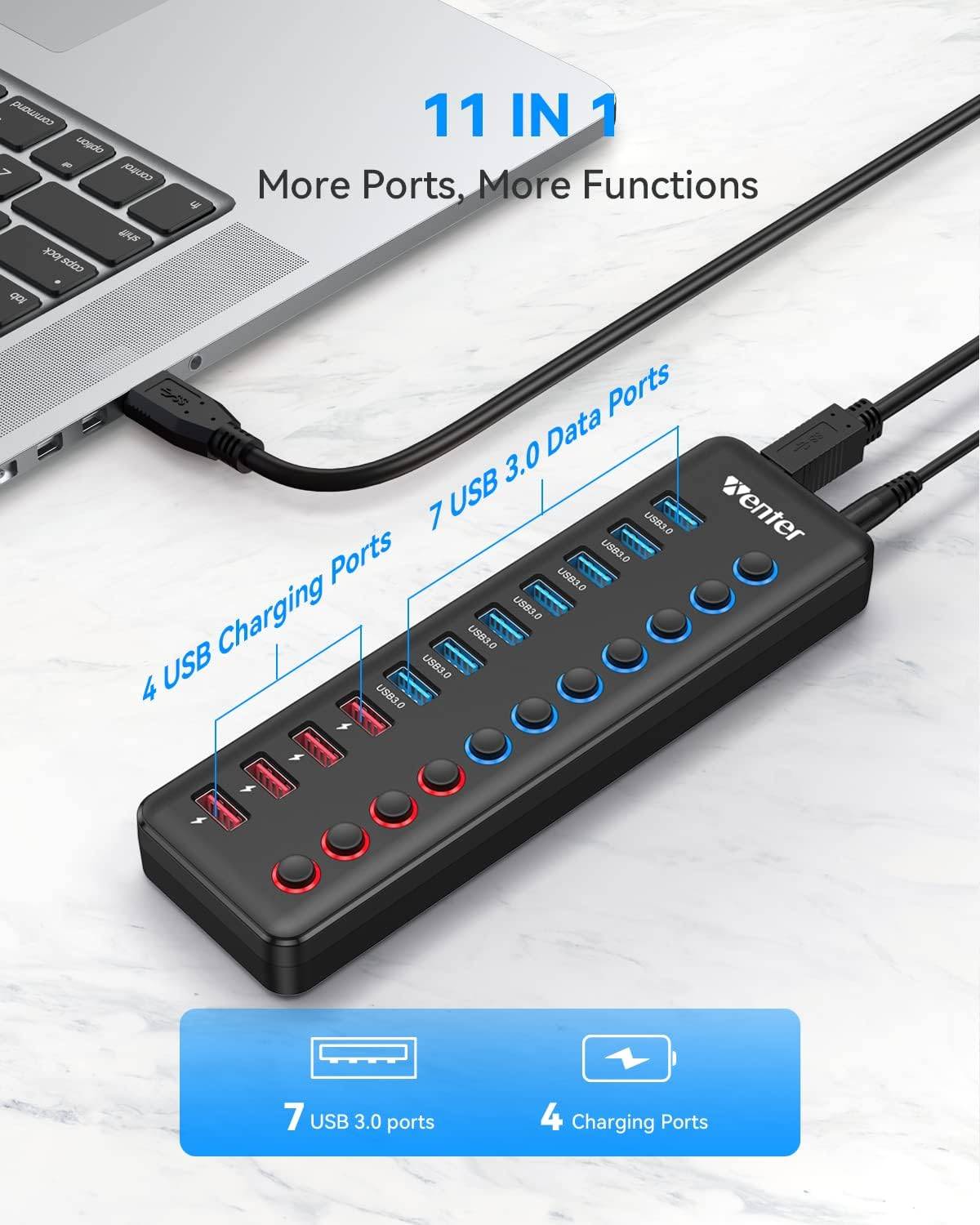 Sabrent 7-Port USB 3.0 Hub with 3 Smart Charging Ports