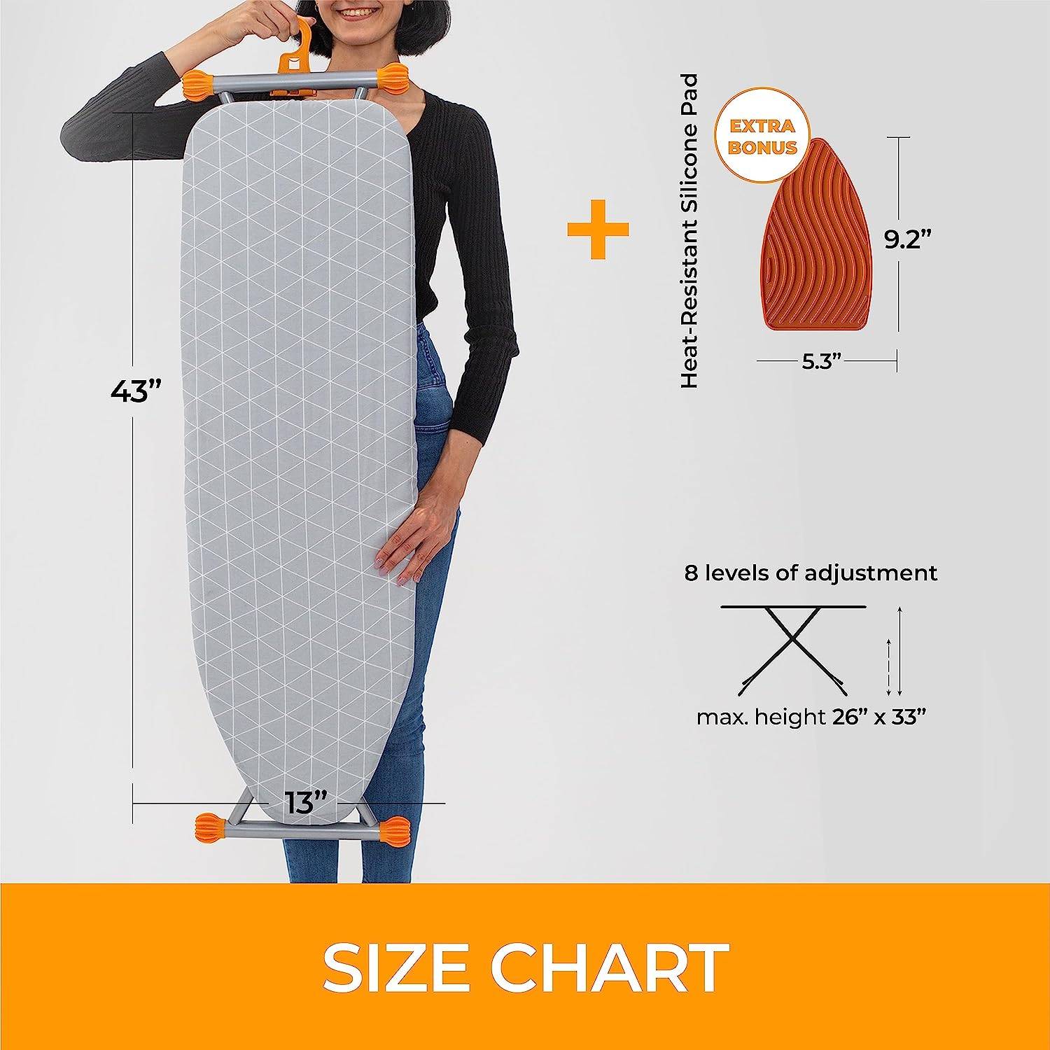 Ironing Board Cover and Pad Extra Thick Heavy Duty Padded 4 Layers Non  Stick Scorch and Stain Resistant 15x54 and 3 Fasteners Elastic Edge with  Bonus